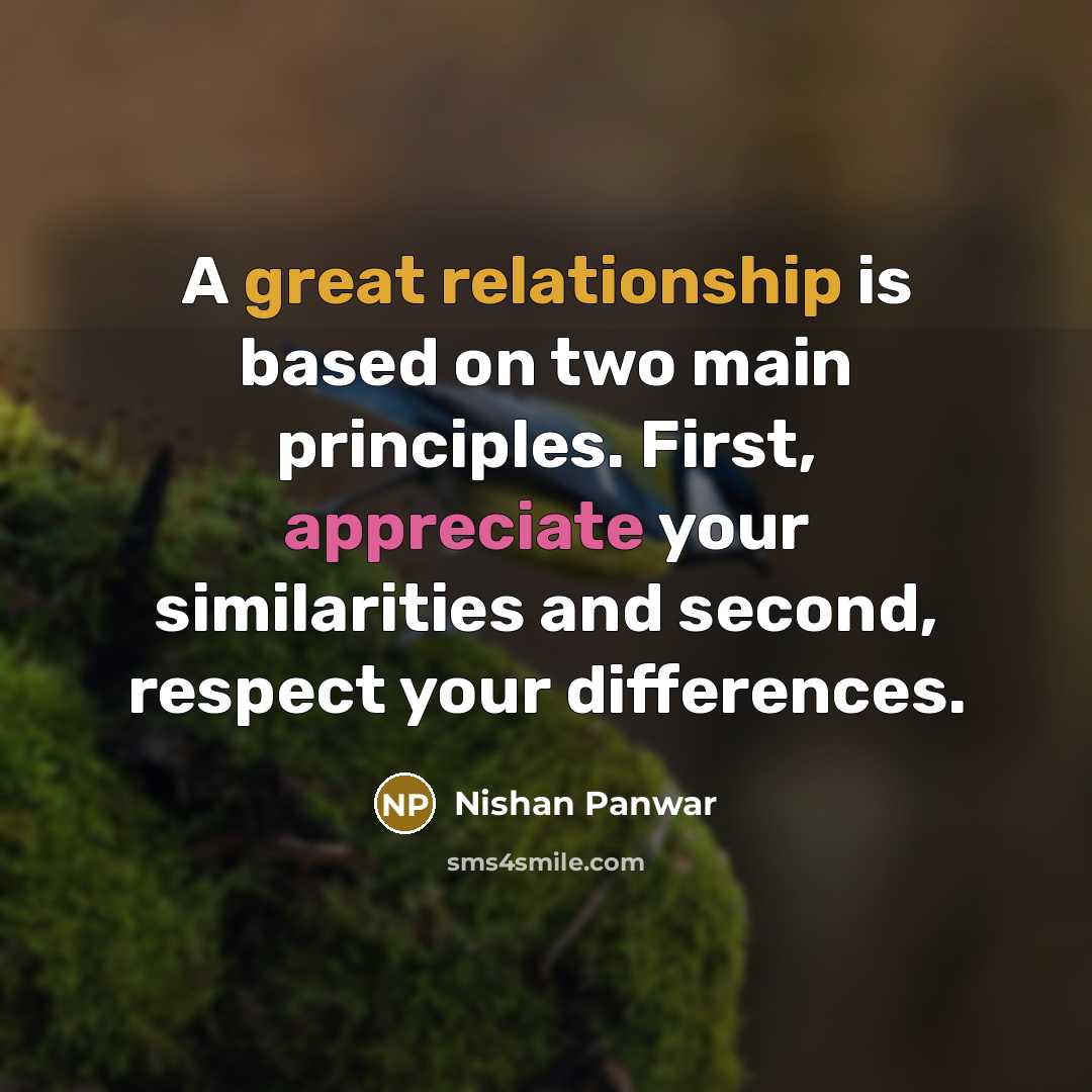 “A great relationship is based on two main principles. First, appreciate your similarities and second, respect your differences.” quote by Nishan Panwar