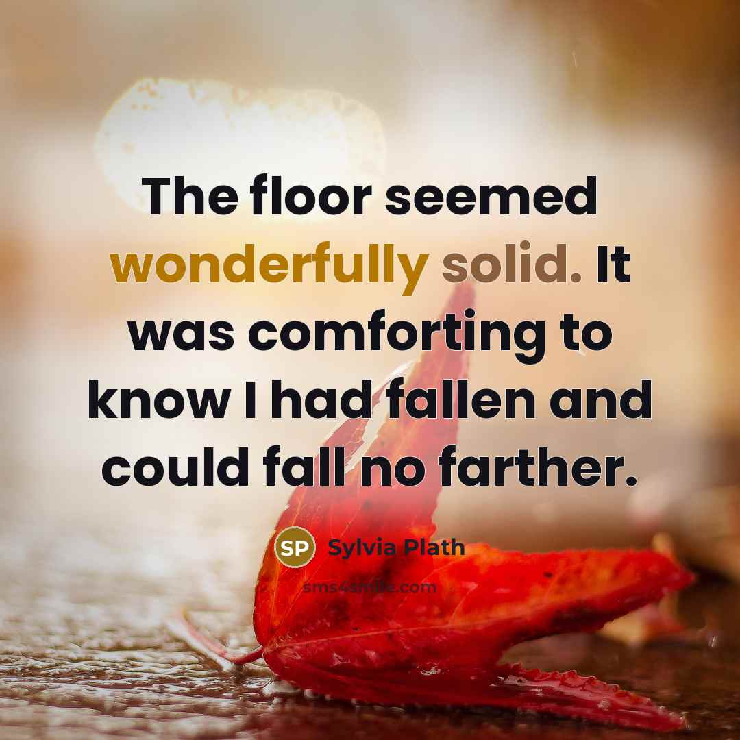 “The floor seemed wonderfully solid. It was comforting to know I had fallen and could fall no farther.” quote by Sylvia Plath