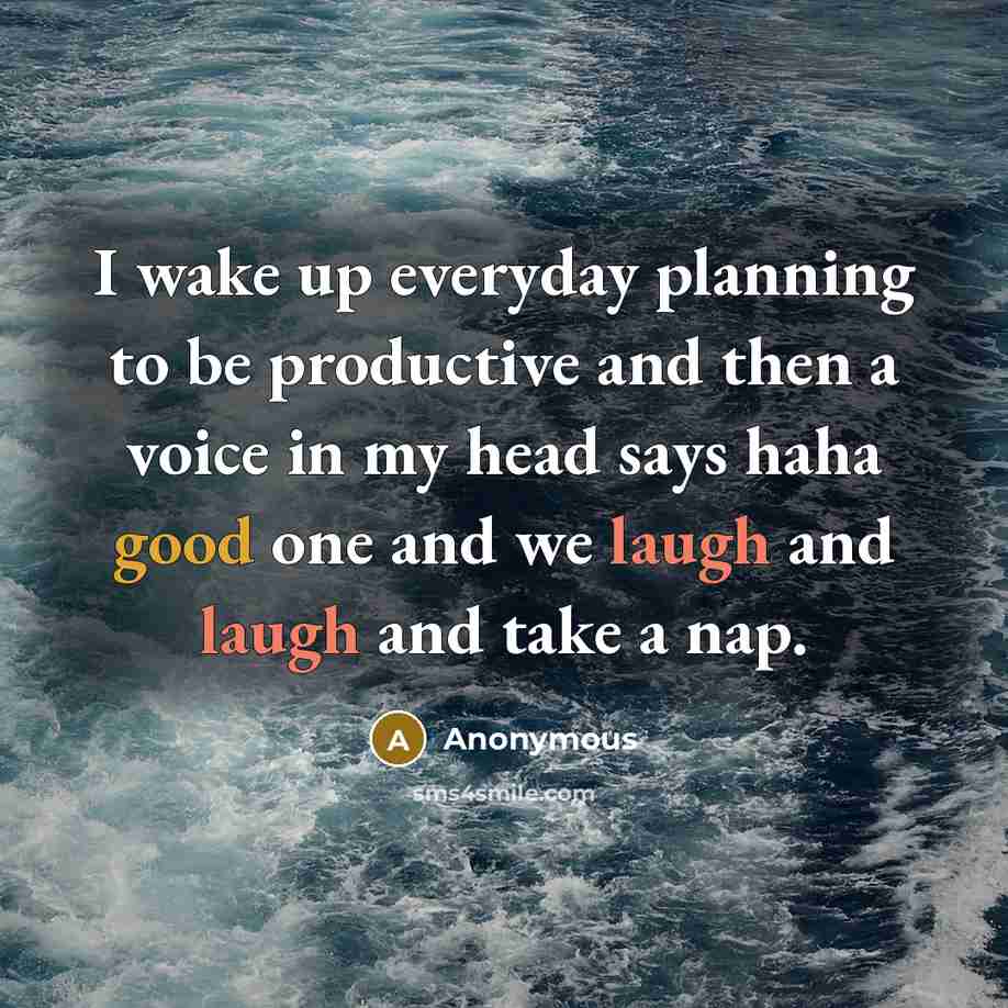 “I wake up everyday planning to be productive and then a voice in my head says haha good one and we laugh and laugh and take a nap.” quote by Anonymous