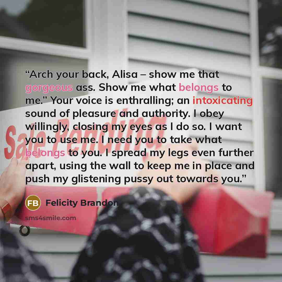 “Arch your back, Alisa – show me that gorgeous ass. Show me what belongs to me.” Your voice is enthralling; an intoxicating sound of pleasure and authority. I obey willingly, closing my eyes as I do so. I want you to use me. I need you to take what belongs to you. I spread my legs even further…” quote by Felicity Brandon