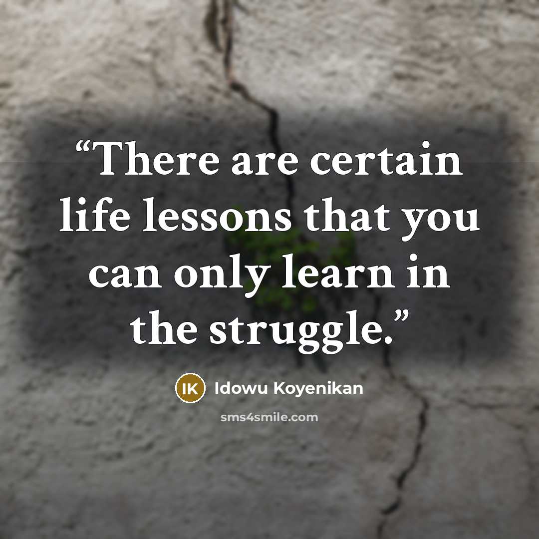 “There are certain life lessons that you can only learn in the struggle.” quote by Idowu Koyenikan