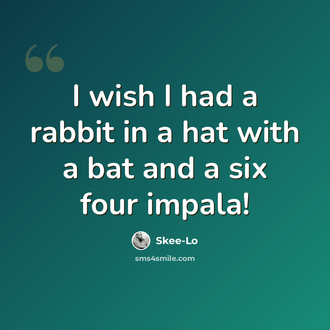 “I wish I had a rabbit in a hat with a bat and a six four impala!” quote by Skee-Lo