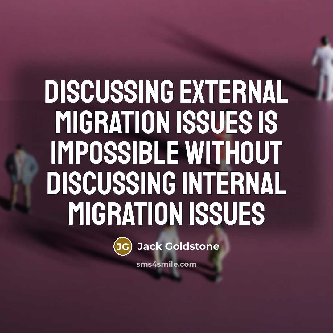 “Discussing external migration issues is impossible without discussing internal migration issues” quote by Jack Goldstone