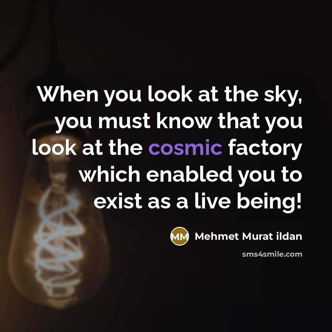 “When you look at the sky, you must know that you look at the cosmic factory which enabled you to exist as a live being!” quote by Mehmet Murat Ildan