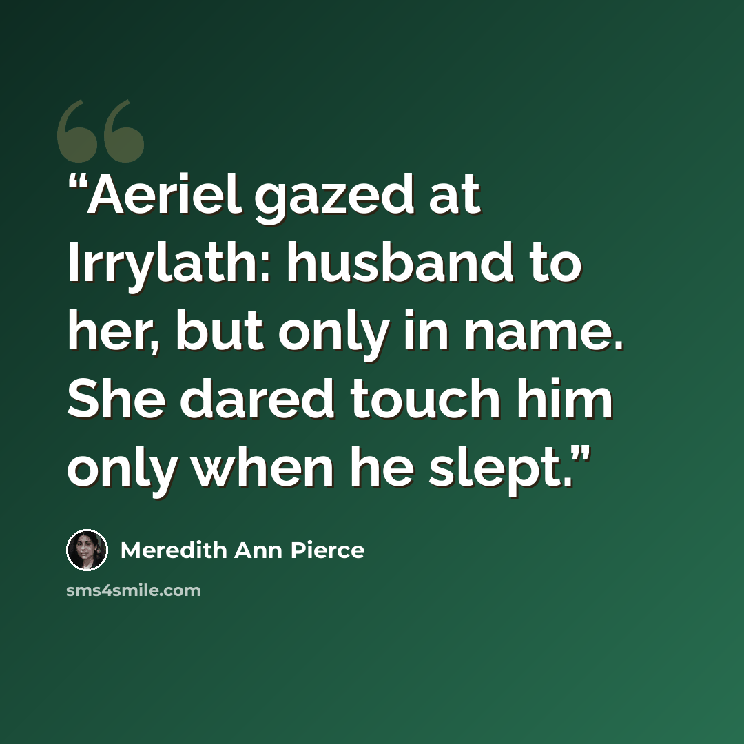 “Aeriel gazed at Irrylath: husband to her, but only in name. She dared touch him only when he slept.” quote by Meredith Ann Pierce