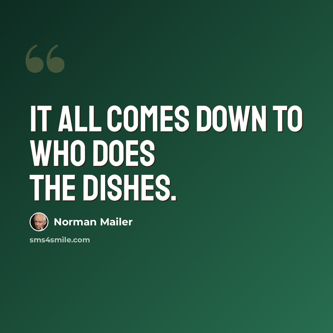 “It all comes down to who does the dishes.” quote by Norman Mailer