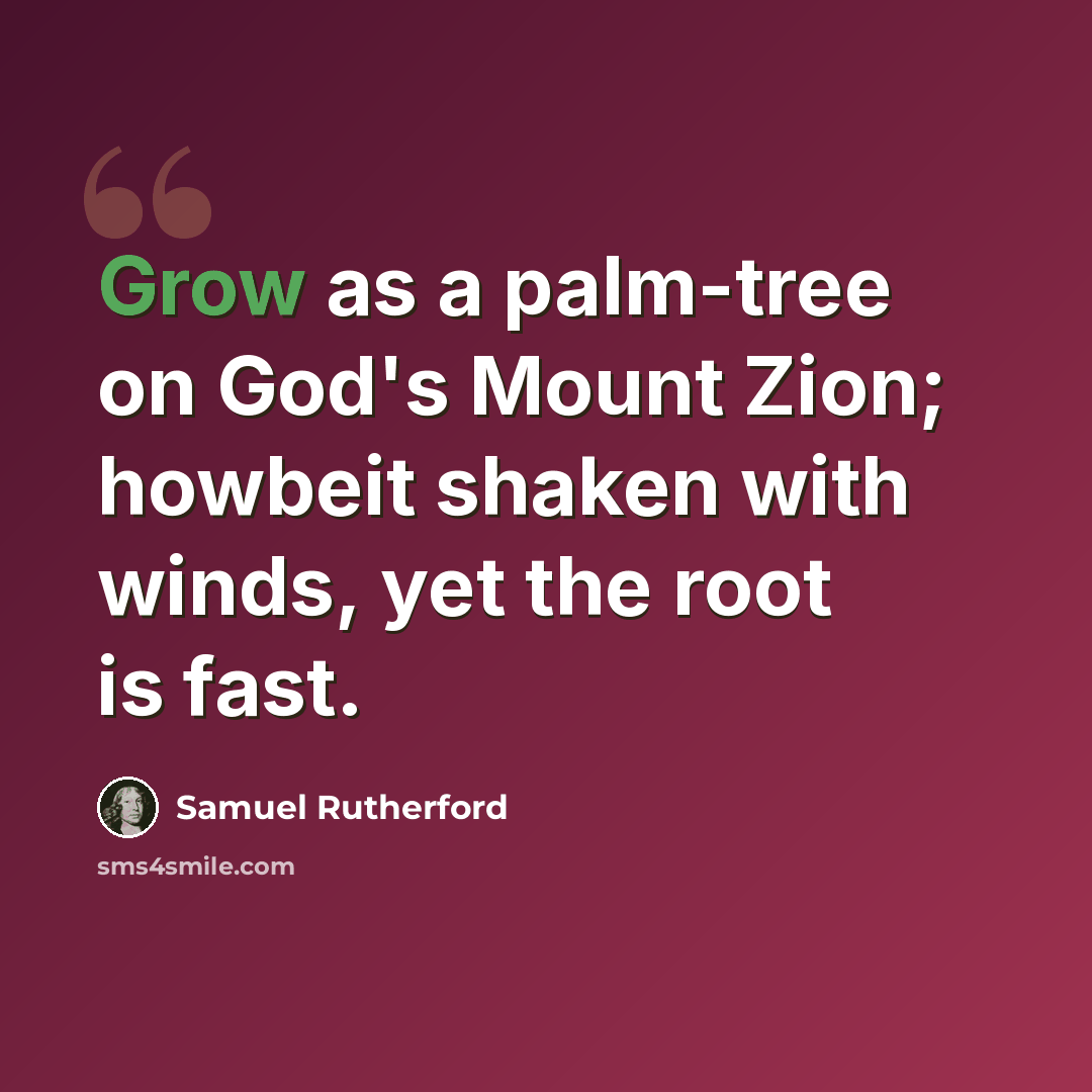 “Grow as a palm-tree on God's Mount Zion; howbeit shaken with winds, yet the root is fast.” quote by Samuel Rutherford
