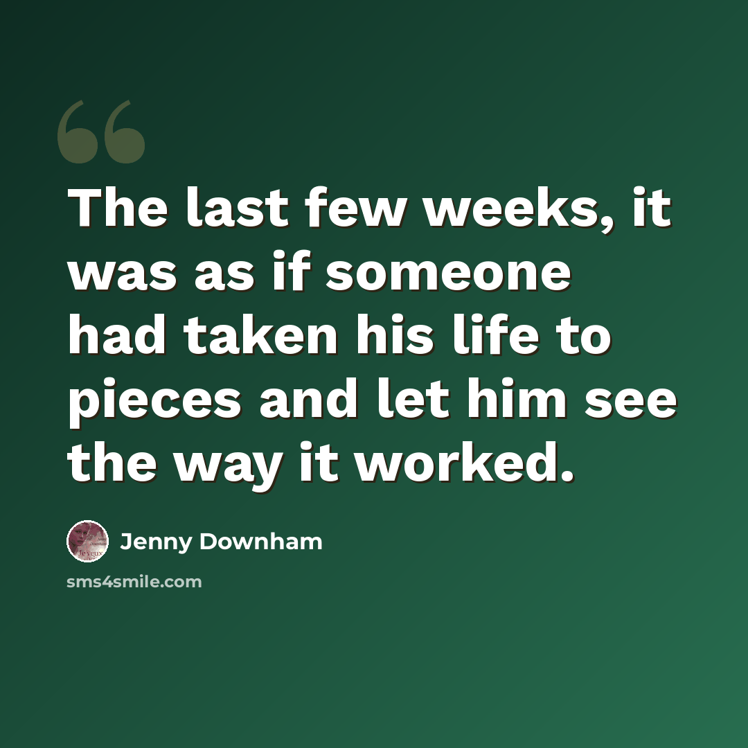 “The last few weeks, it was as if someone had taken his life to pieces and let him see the way it worked.” quote by Jenny Downham