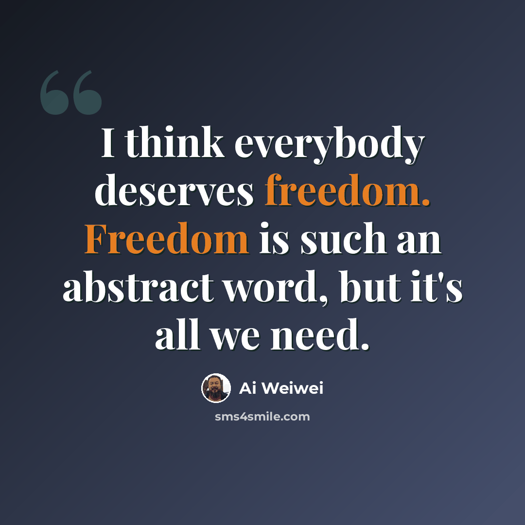 “I think everybody deserves freedom. Freedom is such an abstract word, but it's all we need.” quote by Ai Weiwei