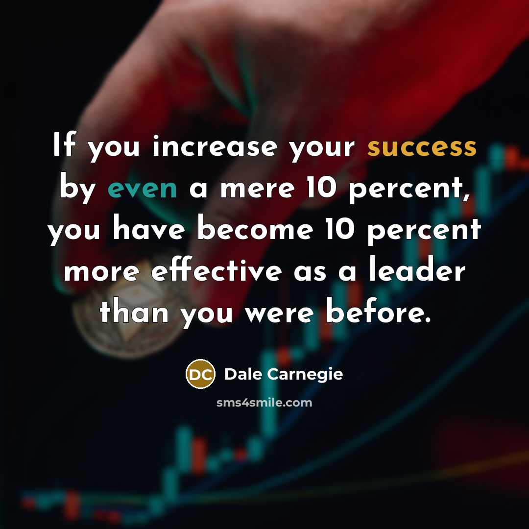 “If you increase your success by even a mere 10 percent, you have become 10 percent more effective as a leader than you were before.” quote by Dale Carnegie