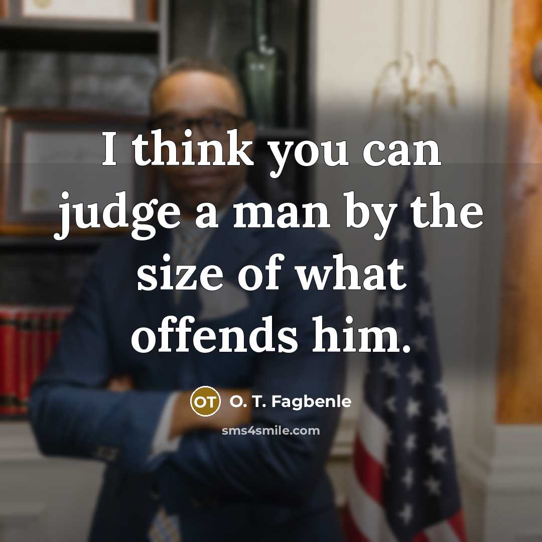 “I think you can judge a man by the size of what offends him.” quote by O. T. Fagbenle
