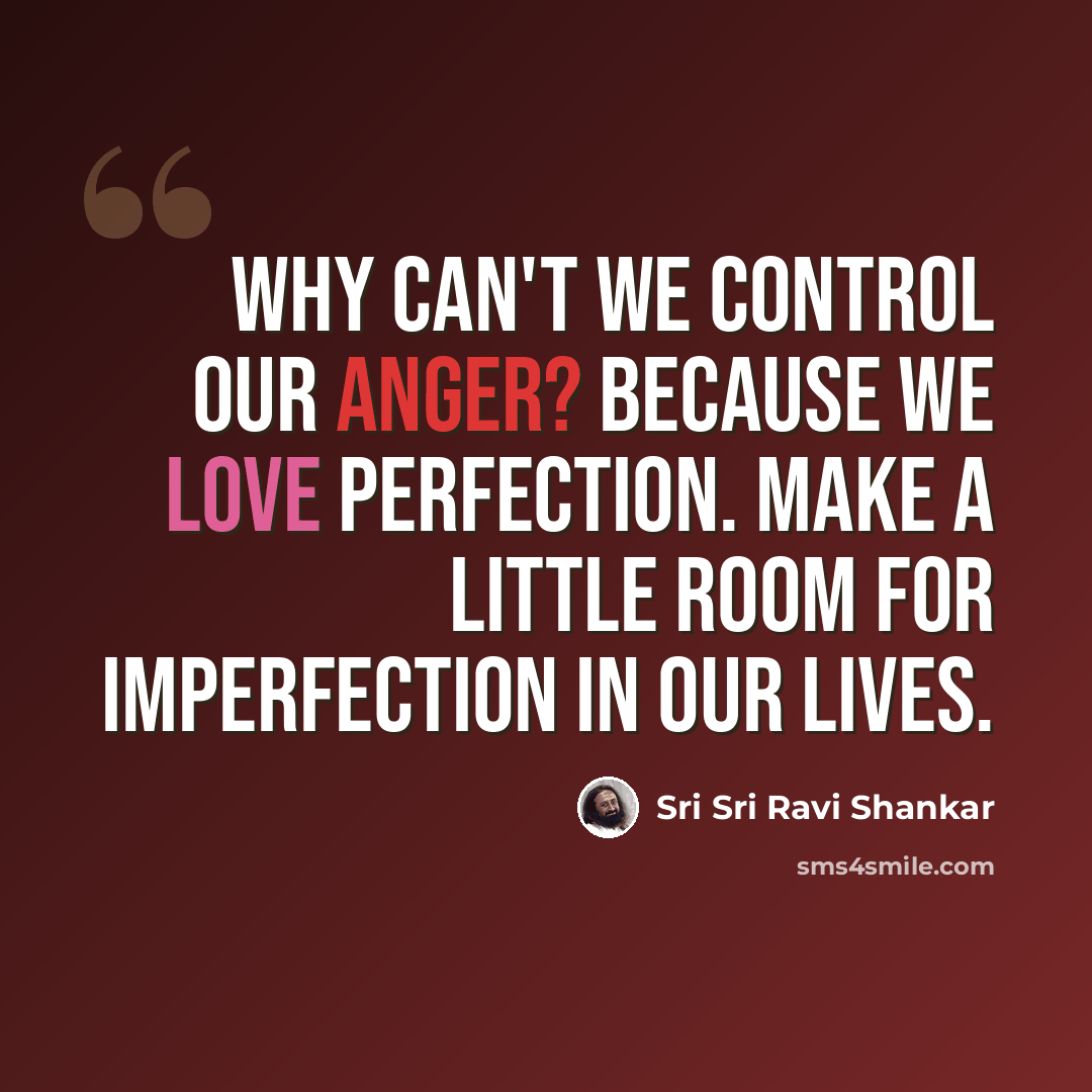“why can't we control our anger? because we love perfection. make a little room for imperfection in our lives.” quote by Sri Sri Ravi Shankar