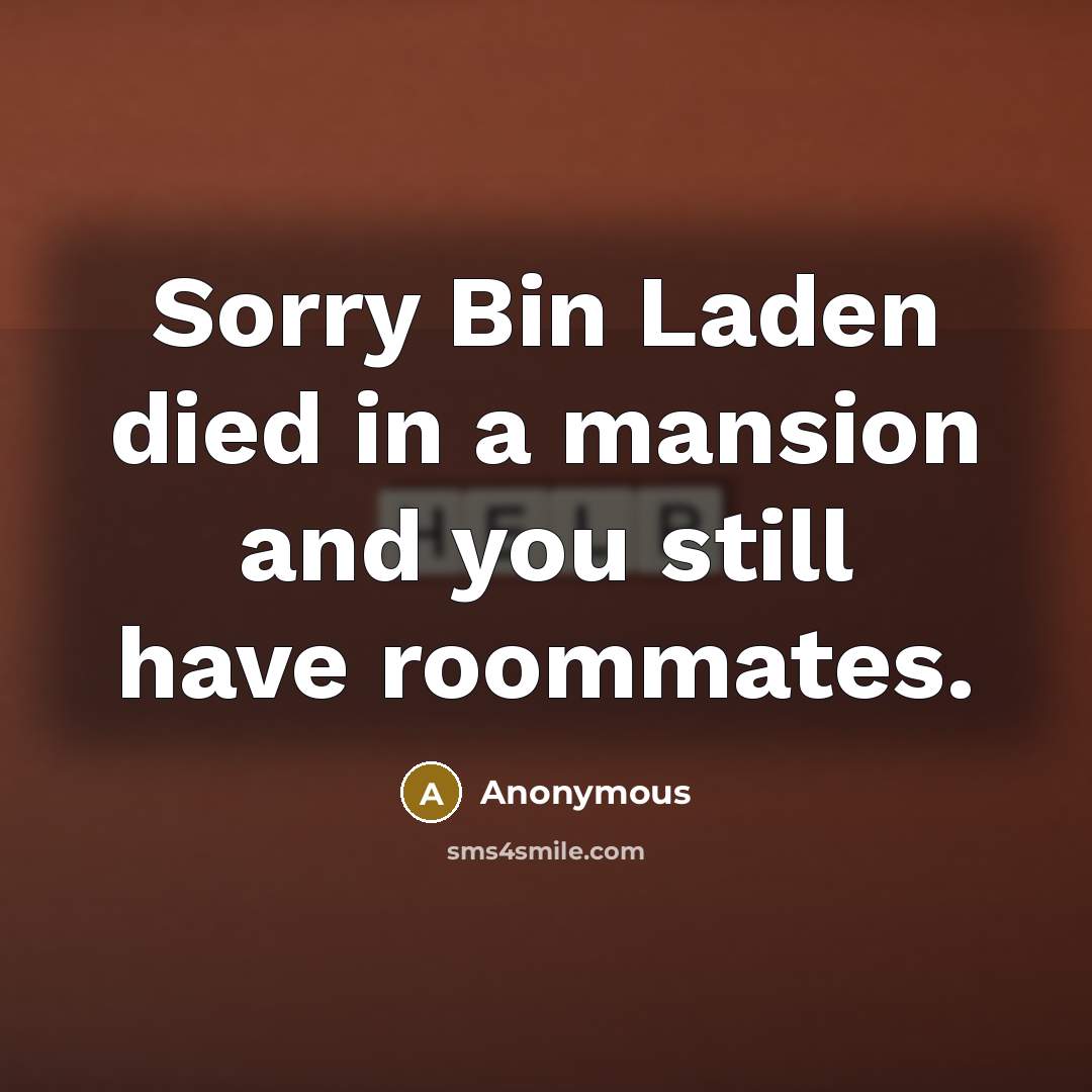 “Sorry Bin Laden died in a mansion and you still have roommates.” quote by Anonymous