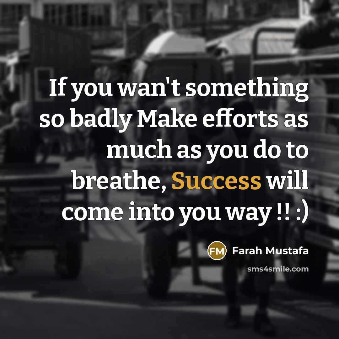 “If you wan't something so badly Make efforts as much as you do to breathe, Success will come into you way !! :)” quote by Farah Mustafa