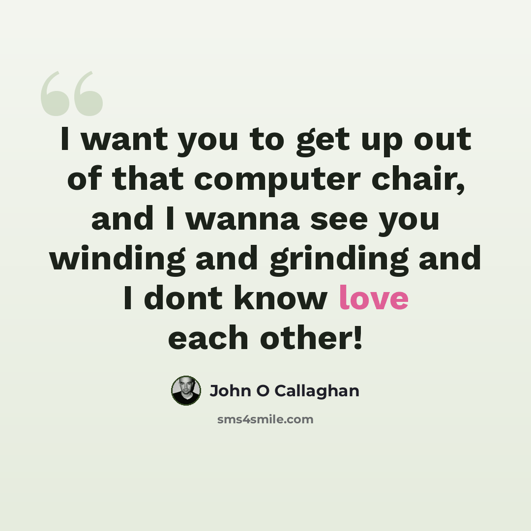 “I want you to get up out of that computer chair, and I wanna see you winding and grinding and I dont know love each other!” quote by John O Callaghan