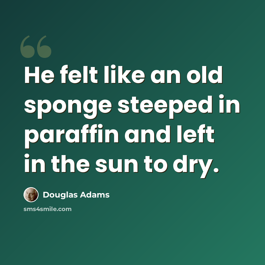 “He felt like an old sponge steeped in paraffin and left in the sun to dry.” quote by Douglas Adams