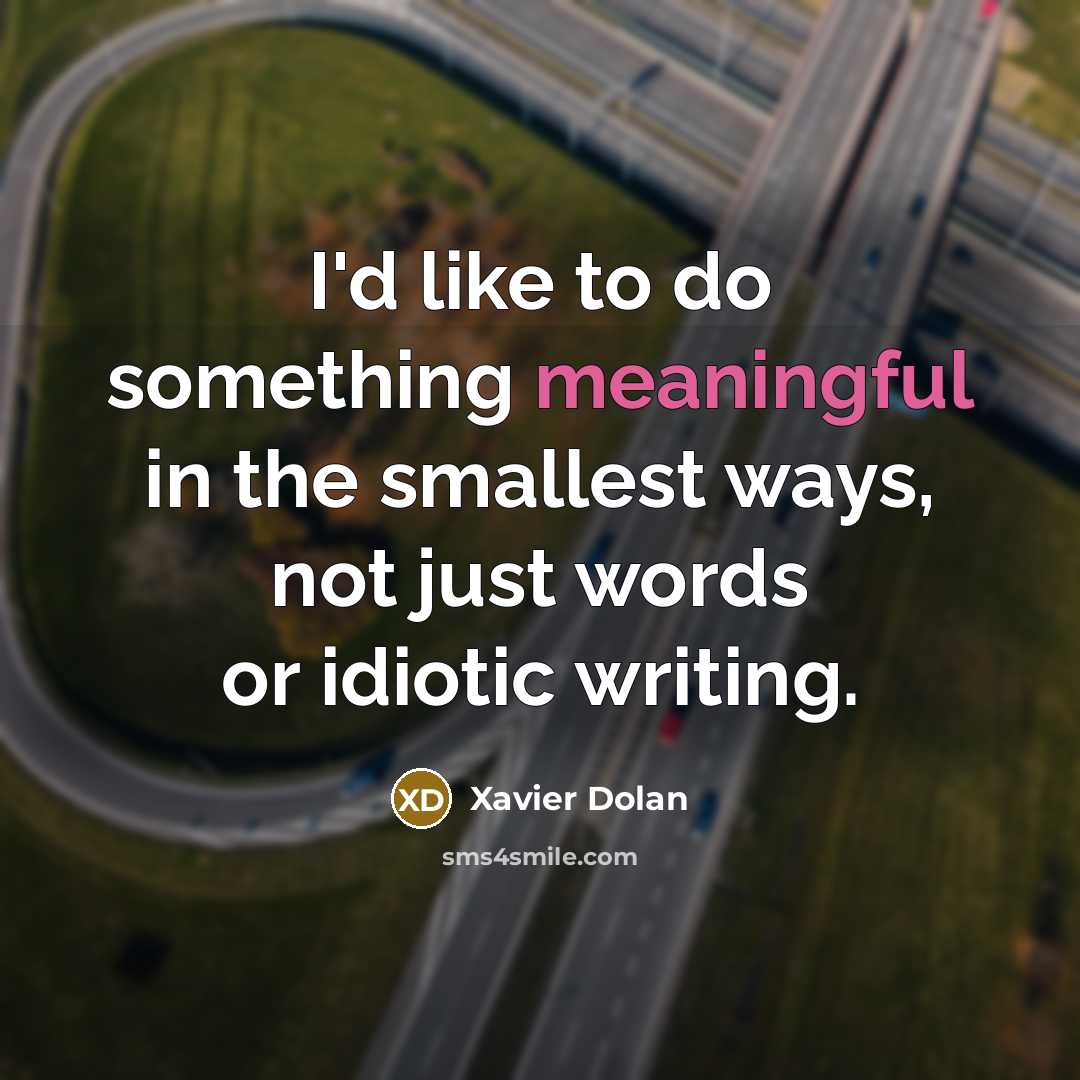 “I'd like to do something meaningful in the smallest ways, not just words or idiotic writing.” quote by Xavier Dolan