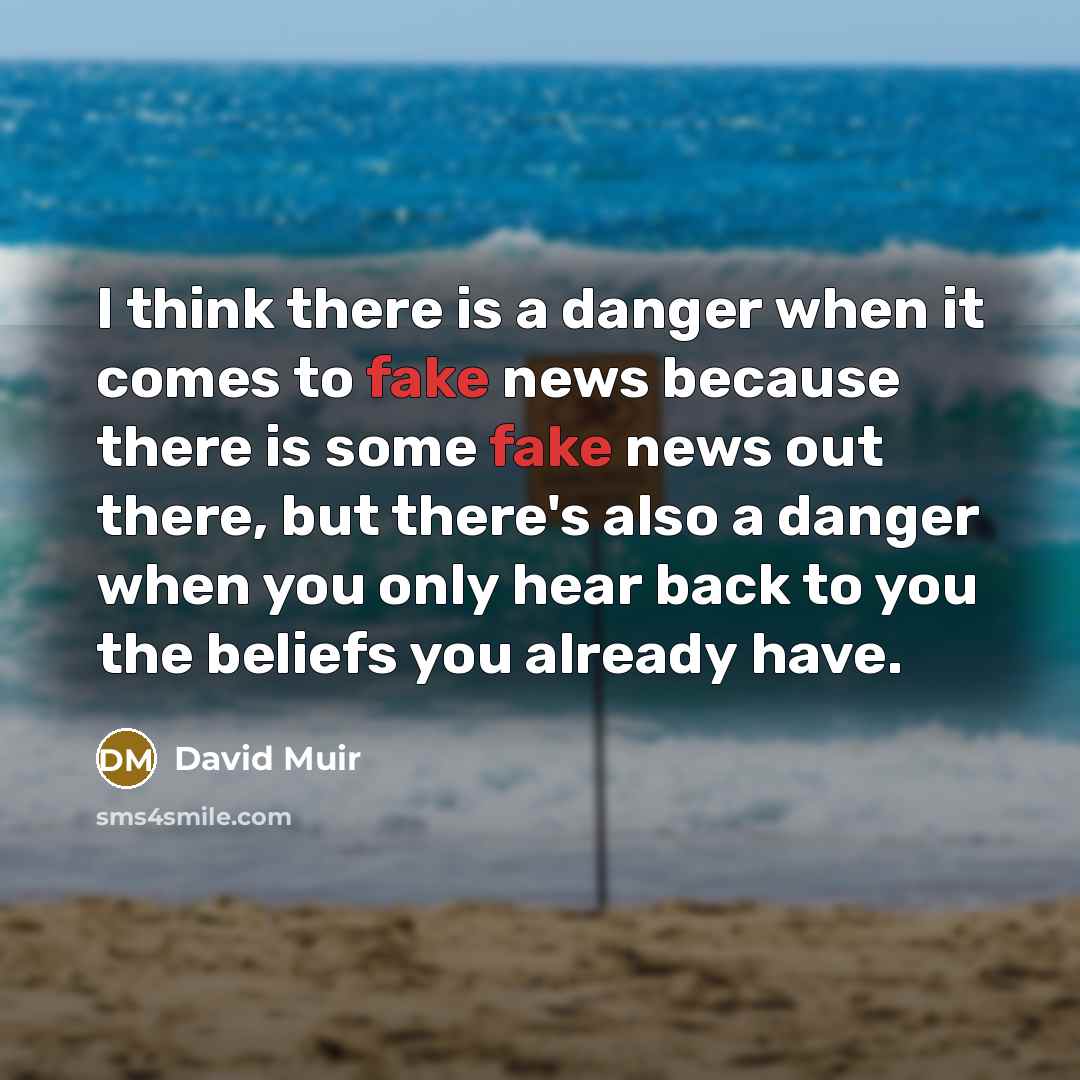 “I think there is a danger when it comes to fake news because there is some fake news out there, but there's also a danger when you only hear back to you the beliefs you already have.” quote by David Muir