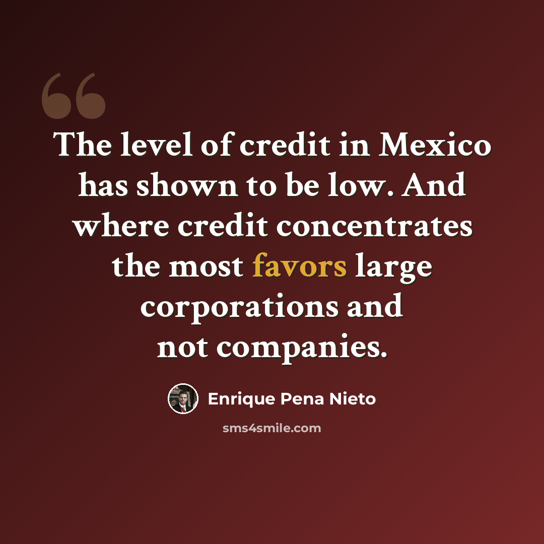 “The level of credit in Mexico has shown to be low. And where credit concentrates the most favors large corporations and not companies.” quote by Enrique Pena Nieto