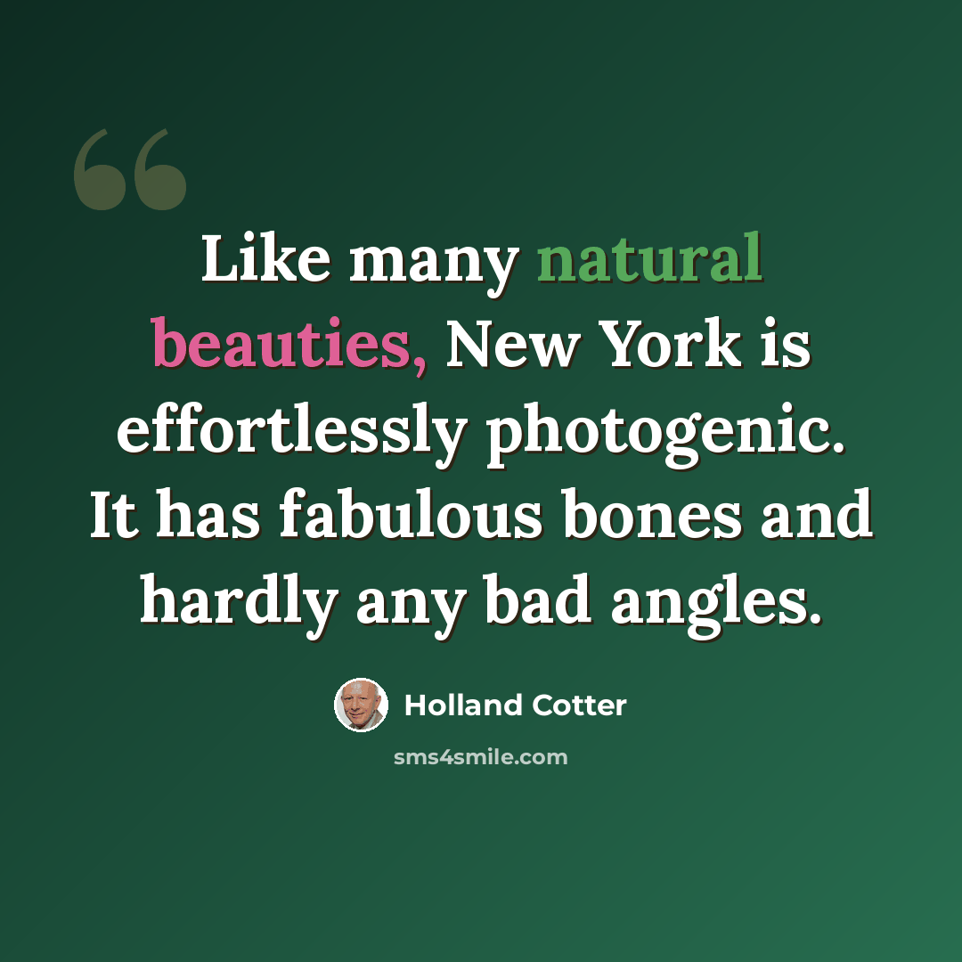 “Like many natural beauties, New York is effortlessly photogenic. It has fabulous bones and hardly any bad angles.” quote by Holland Cotter