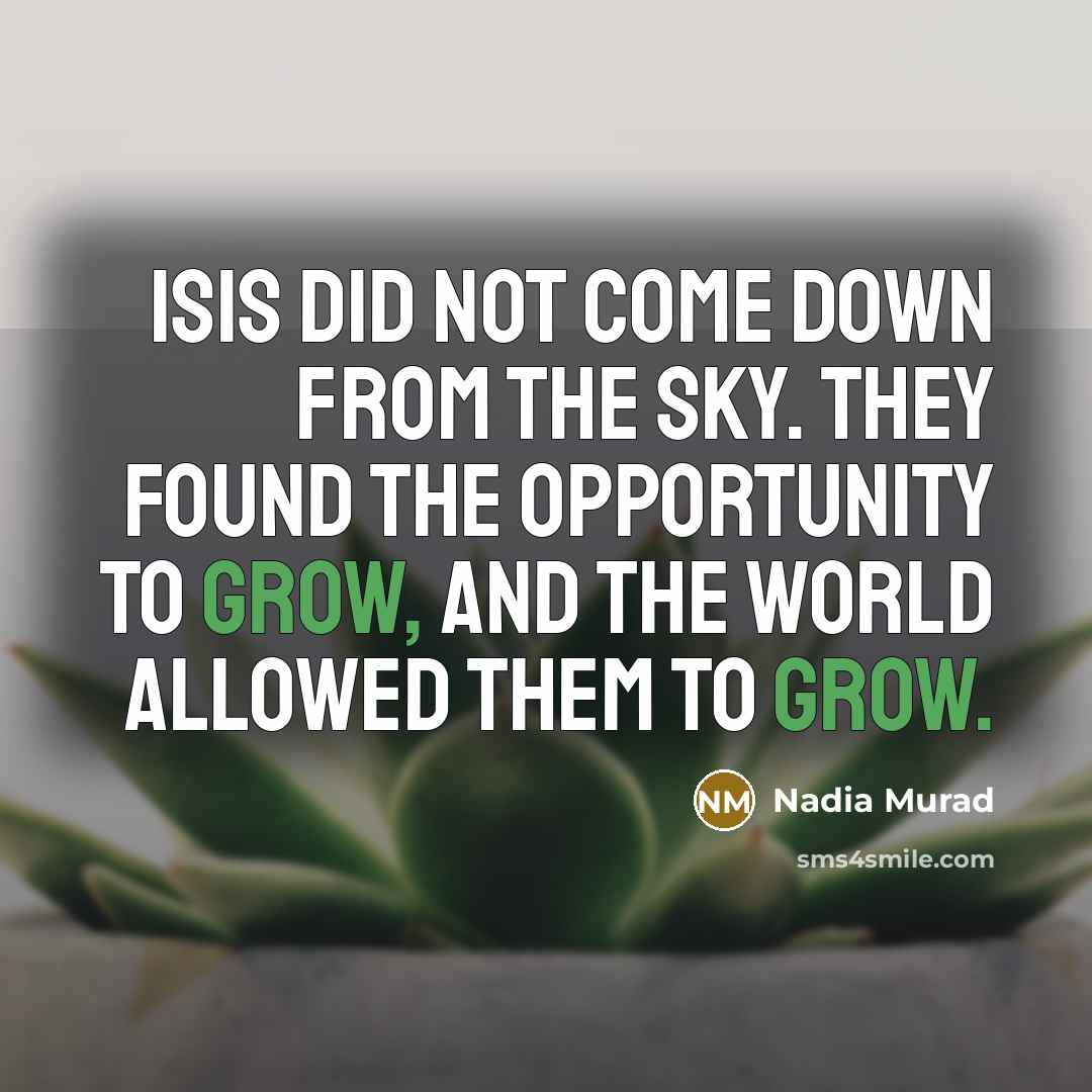 “ISIS did not come down from the sky. They found the opportunity to grow, and the world allowed them to grow.” quote by Nadia Murad