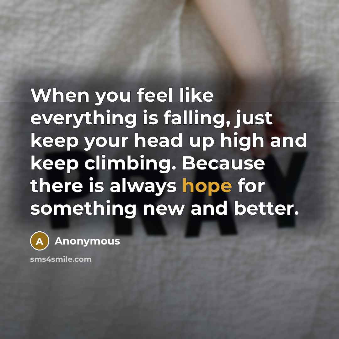“When you feel like everything is falling, just keep your head up high and keep climbing. Because there is always hope for something new and better.” quote by Anonymous
