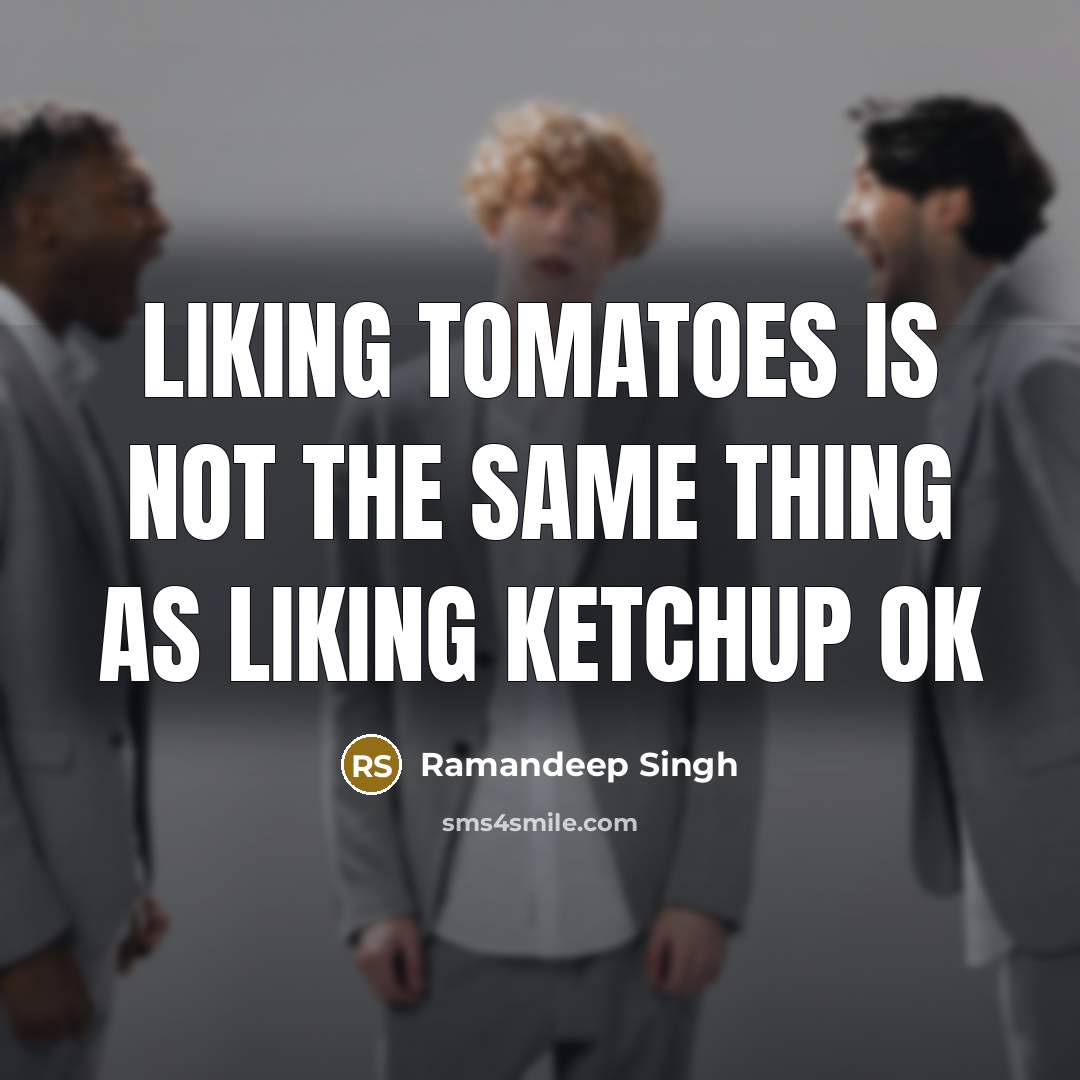 “Liking tomatoes is not the same thing as liking ketchup ok” quote by Ramandeep Singh