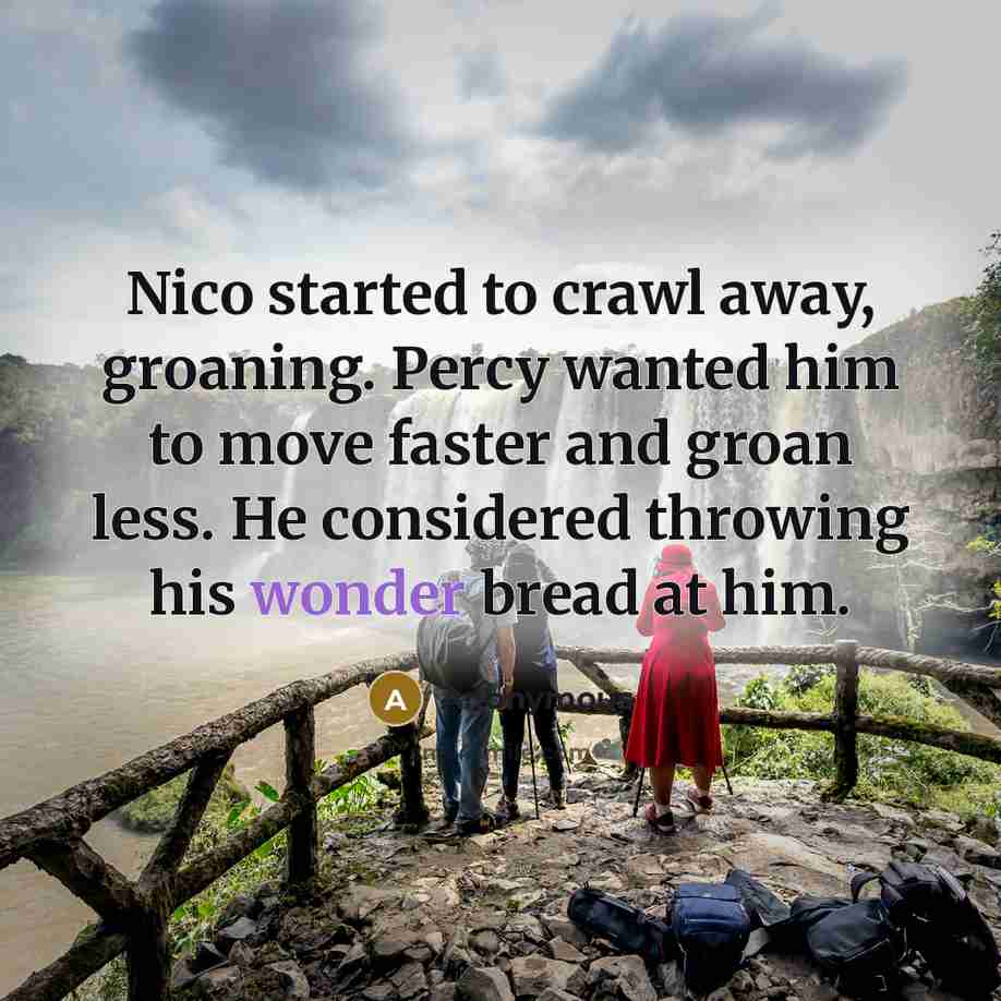 “Nico started to crawl away, groaning. Percy wanted him to move faster and groan less. He considered throwing his wonder bread at him.” quote by Anonymous