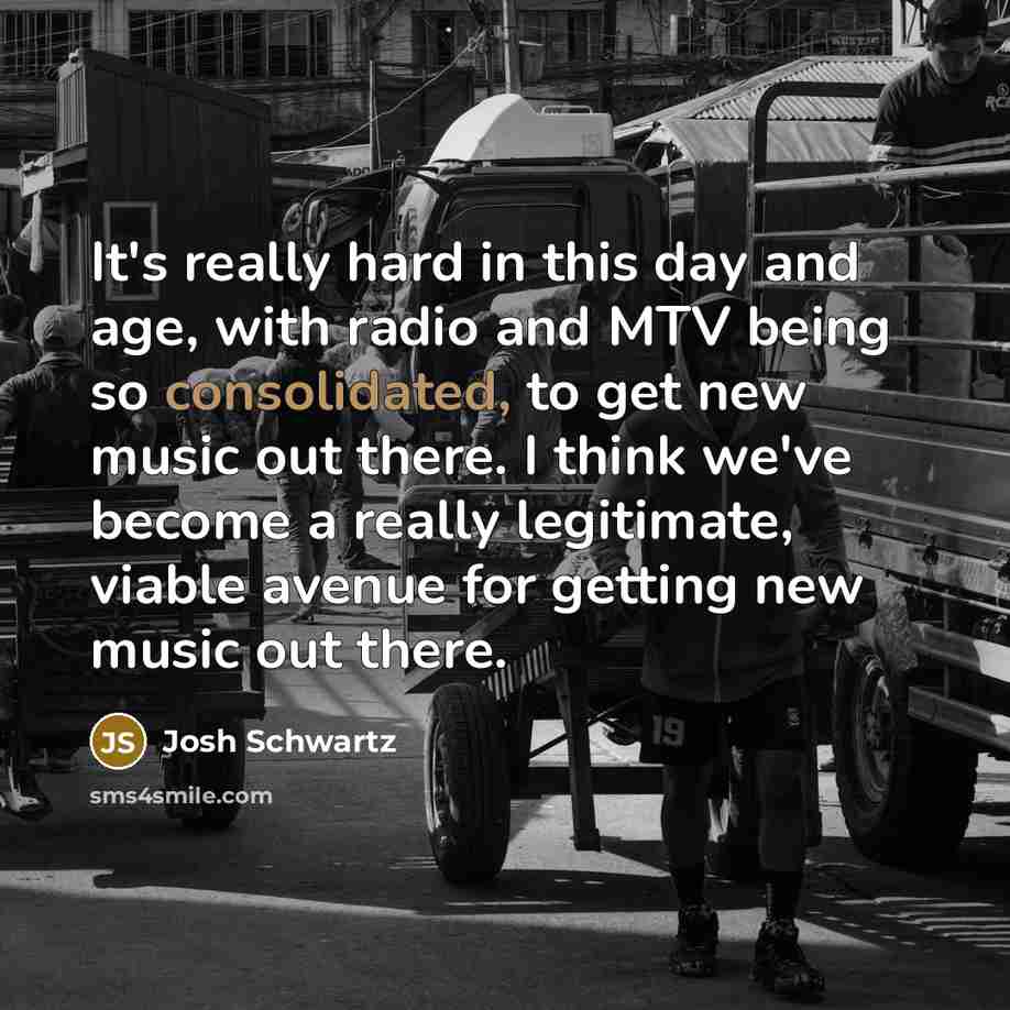 “It's really hard in this day and age, with radio and MTV being so consolidated, to get new music out there. I think we've become a really legitimate, viable avenue for getting new music out there.” quote by Josh Schwartz