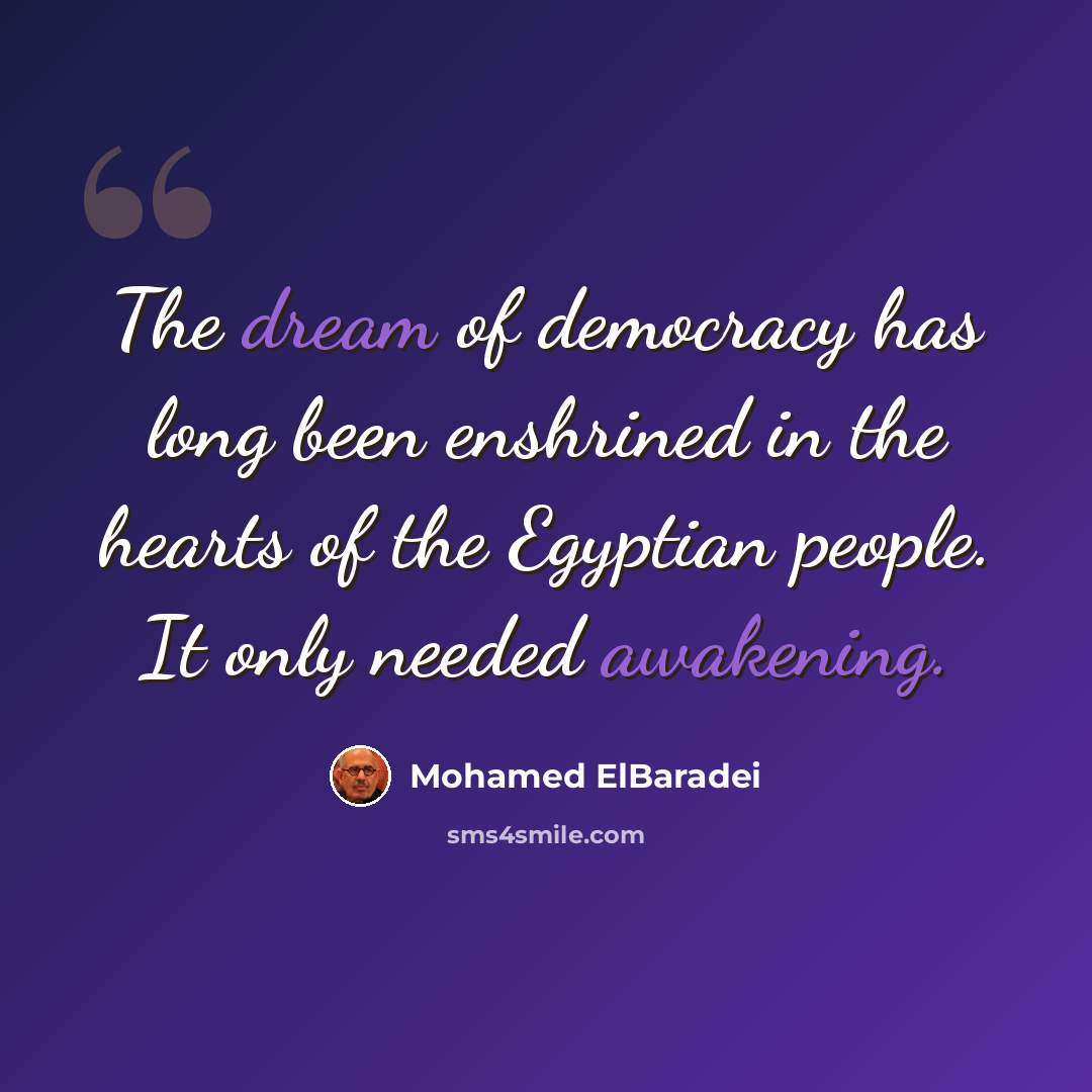 “The dream of democracy has long been enshrined in the hearts of the Egyptian people. It only needed awakening.” quote by Mohamed ElBaradei