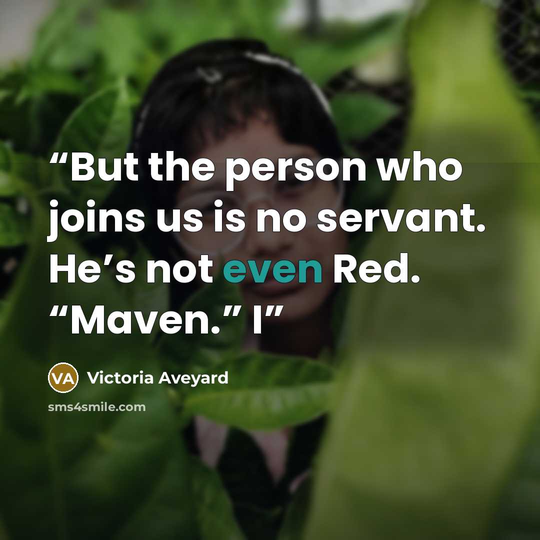 “But the person who joins us is no servant. He’s not even Red. “Maven.” I” quote by Victoria Aveyard