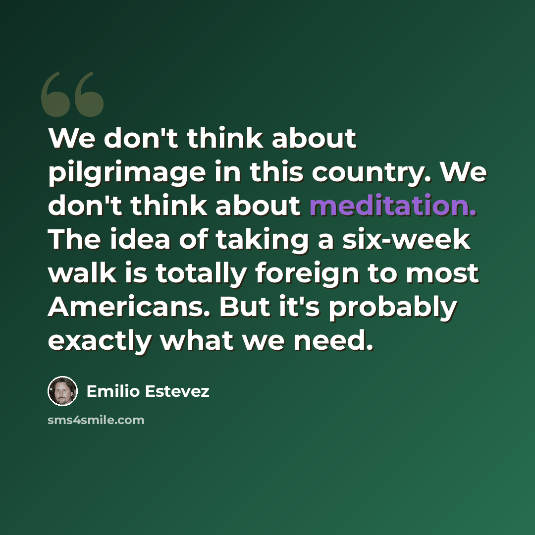 “We don't think about pilgrimage in this country. We don't think about meditation. The idea of taking a six-week walk is totally foreign to most Americans. But it's probably exactly what we need.” quote by Emilio Estevez