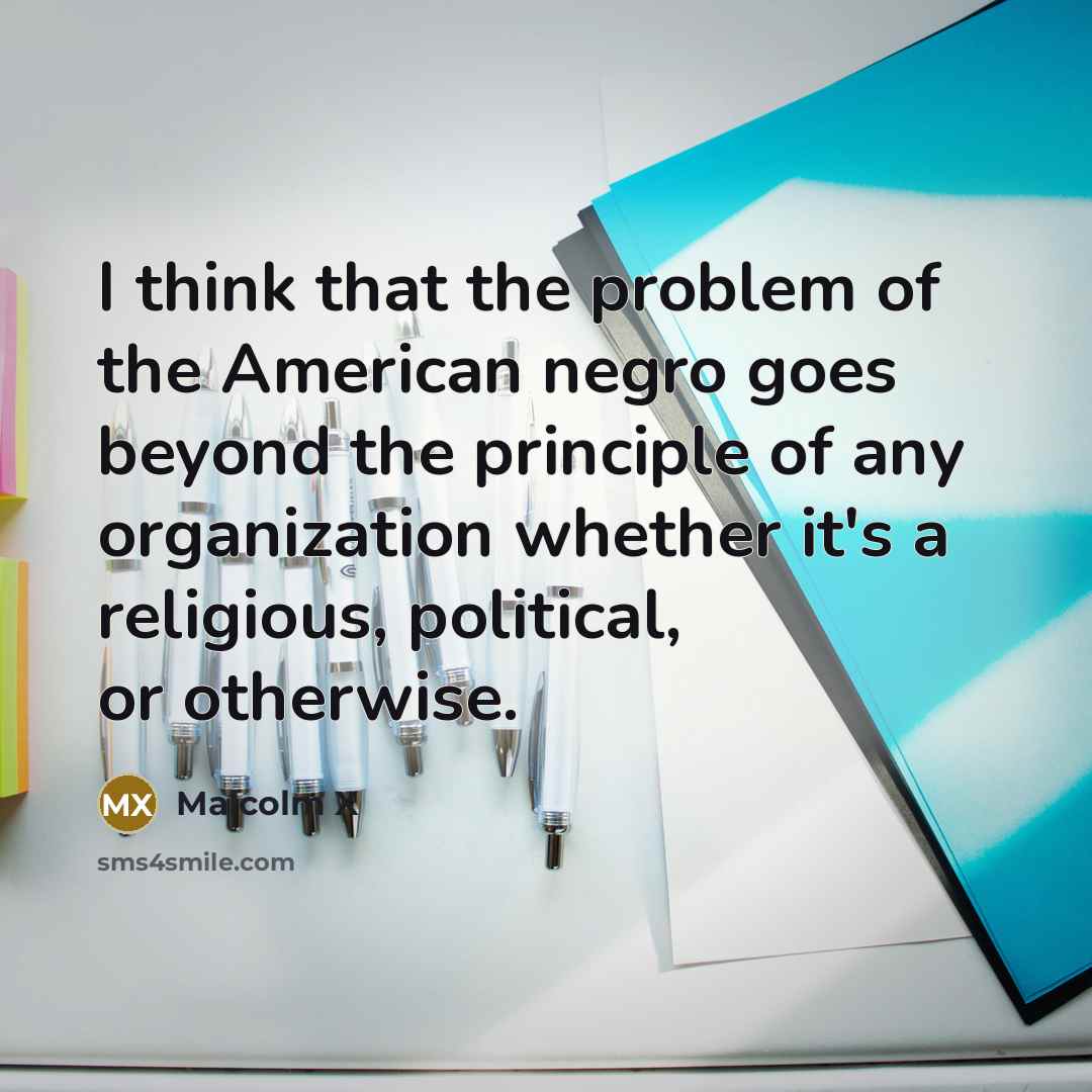 “I think that the problem of the American negro goes beyond the principle of any organization whether it's a religious, political, or otherwise.” quote by Malcolm X