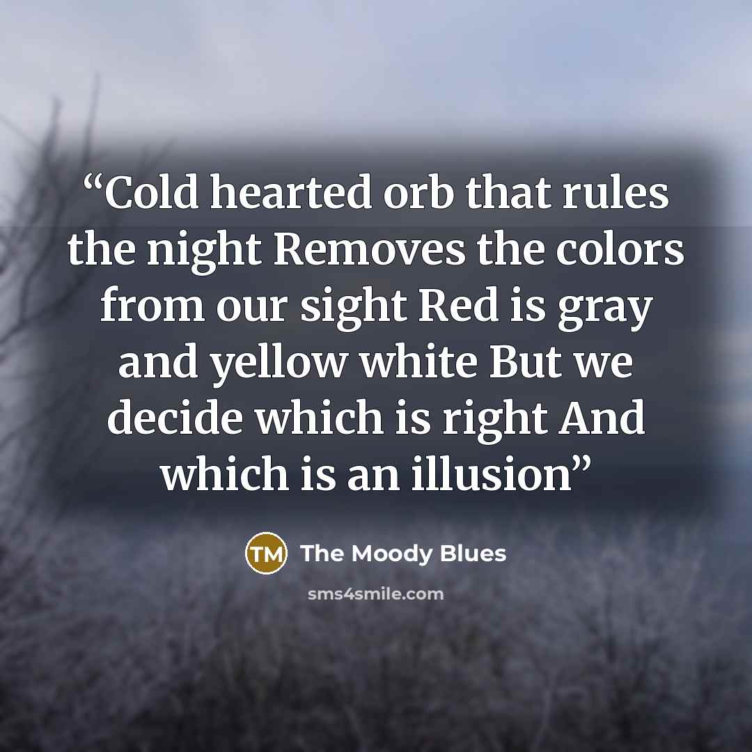 “Cold hearted orb that rules the night Removes the colors from our sight Red is gray and yellow white But we decide which is right And which is an illusion” quote by The Moody Blues