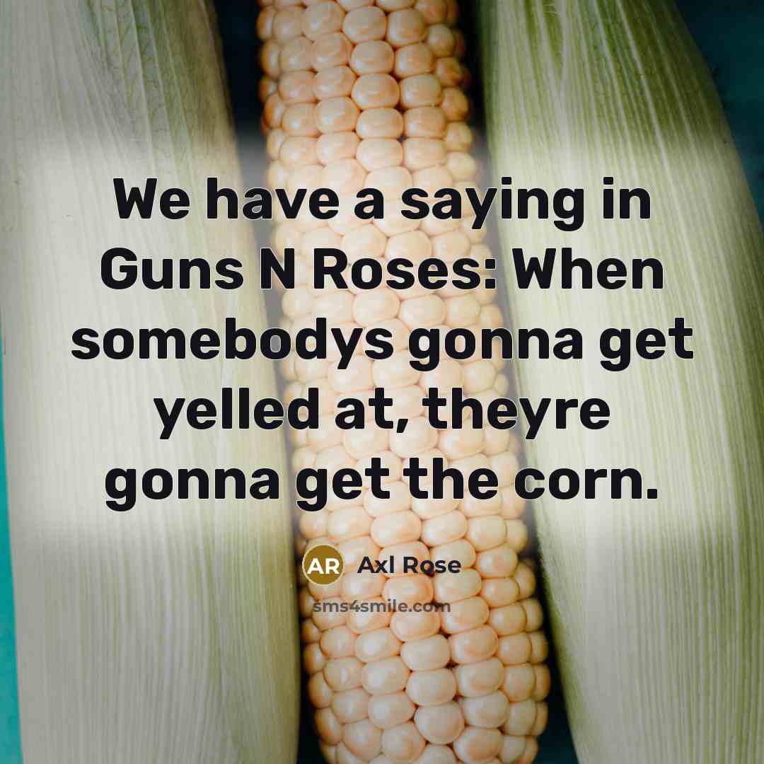 “We have a saying in Guns N Roses: When somebodys gonna get yelled at, theyre gonna get the corn.” quote by Axl Rose