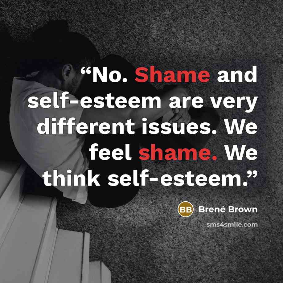 “No. Shame and self-esteem are very different issues. We feel shame. We think self-esteem.” quote by Brené Brown