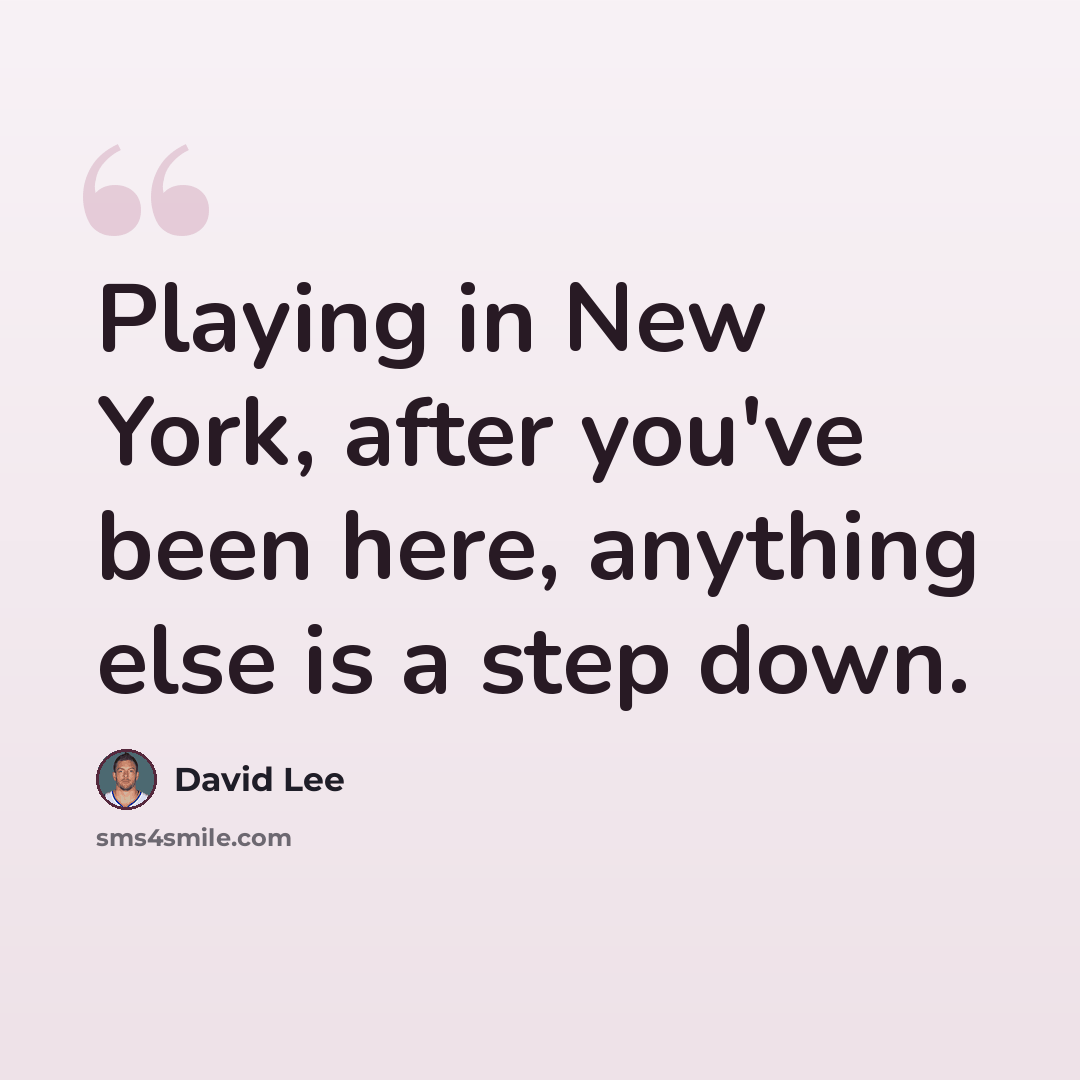 “Playing in New York, after you've been here, anything else is a step down.” quote by David Lee