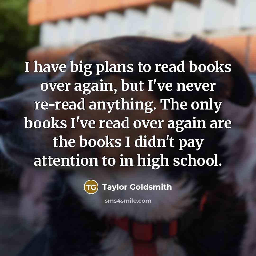 “I have big plans to read books over again, but I've never re-read anything. The only books I've read over again are the books I didn't pay attention to in high school.” quote by Taylor Goldsmith