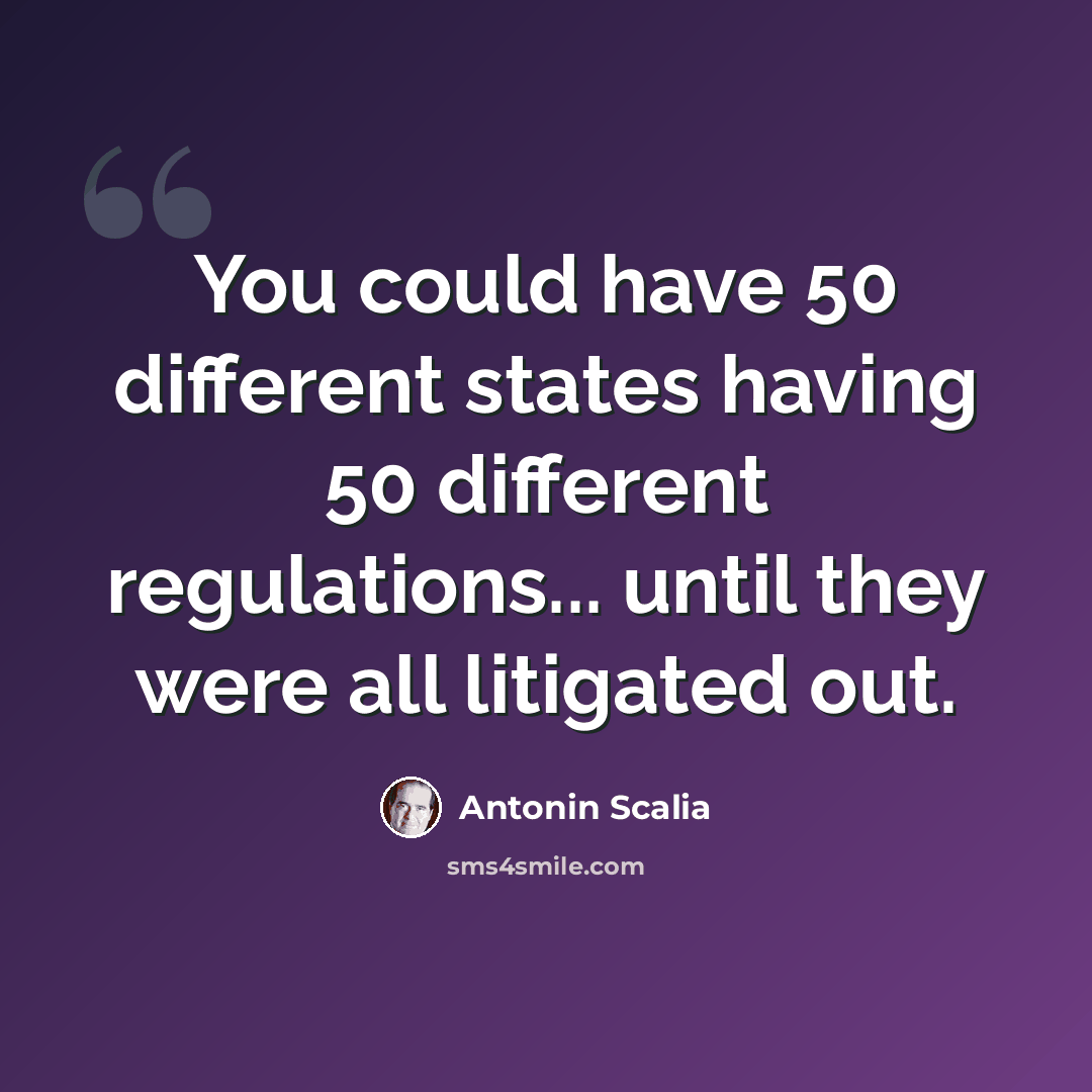 “You could have 50 different states having 50 different regulations... until they were all litigated out.” quote by Antonin Scalia