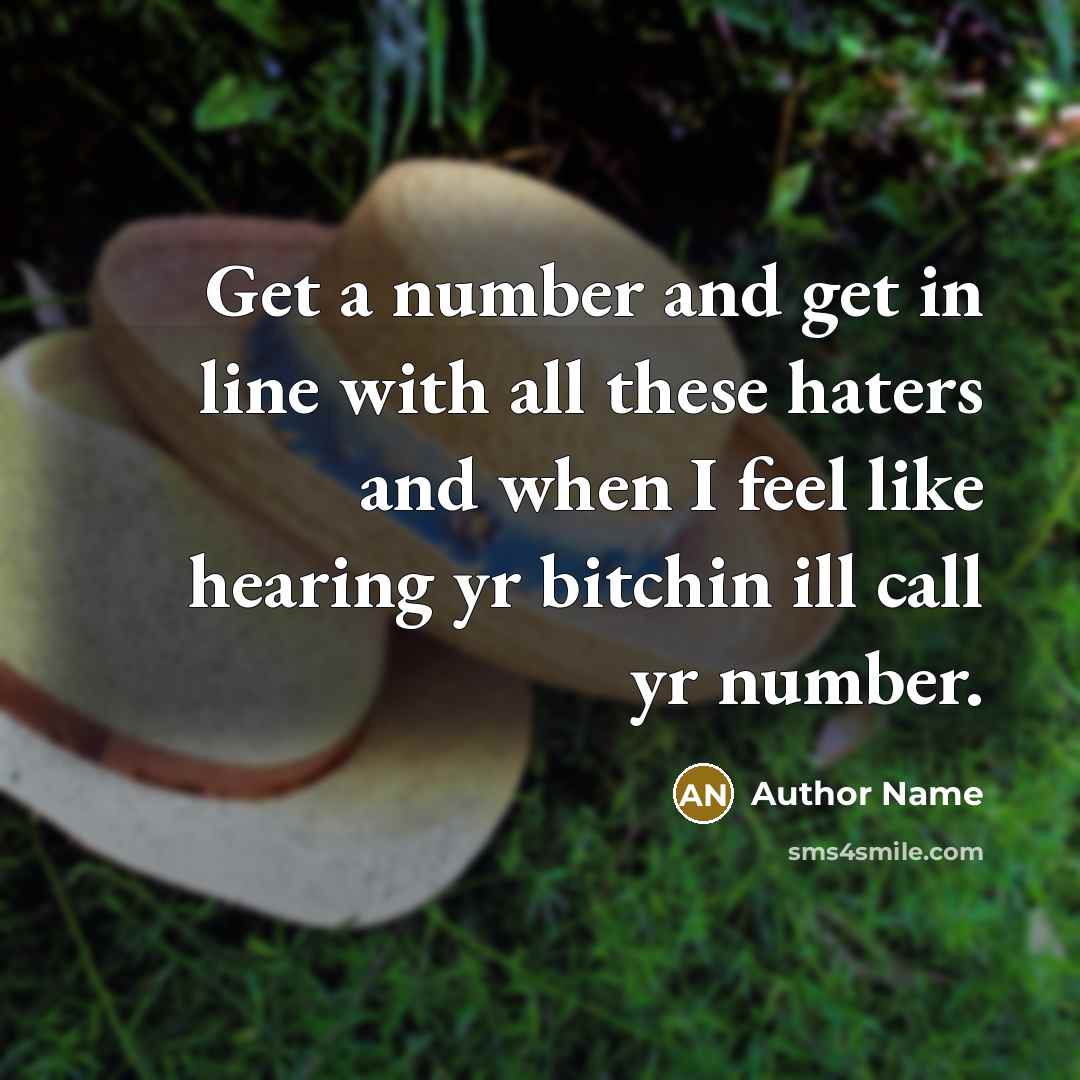 “Get a number and get in line with all these haters and when I feel like hearing yr bitchin ill call yr number.” quote by Author Name