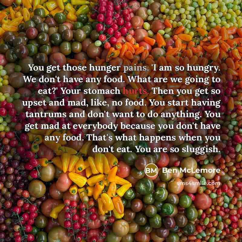 “You get those hunger pains. 'I am so hungry. We don't have any food. What are we going to eat?' Your stomach hurts. Then you get so upset and mad, like, no food. You start having tantrums and don't want to do anything. You get mad at everybody because you don't have any food. That's what happens…” quote by Ben McLemore