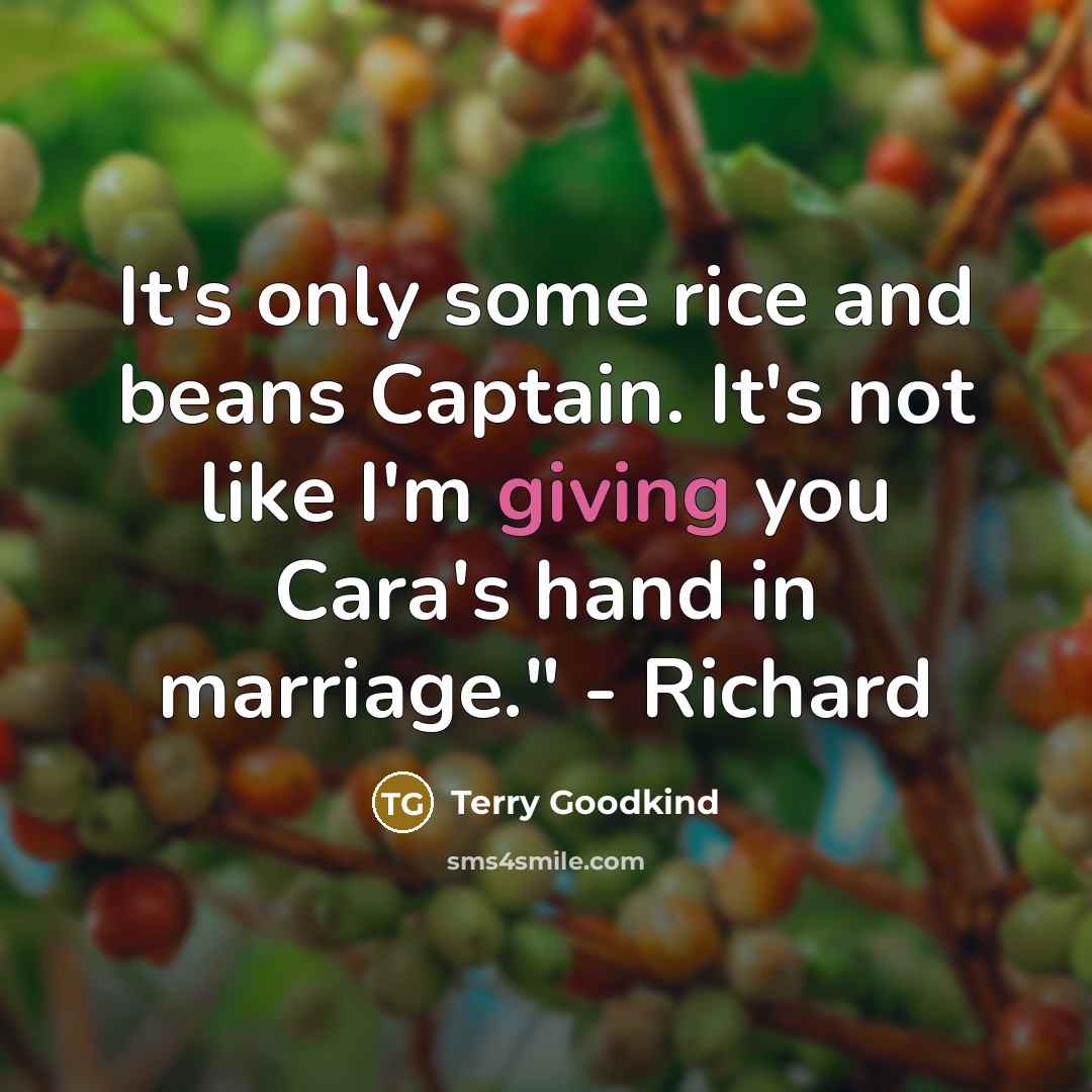 “It's only some rice and beans Captain. It's not like I'm giving you Cara's hand in marriage." - Richard” quote by Terry Goodkind