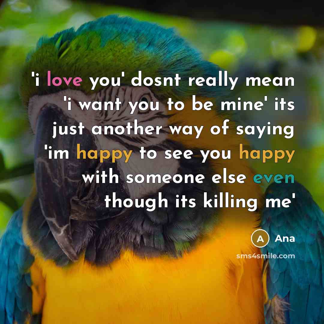 “'i love you' dosnt really mean 'i want you to be mine' its just another way of saying 'im happy to see you happy with someone else even though its killing me'” quote by Ana