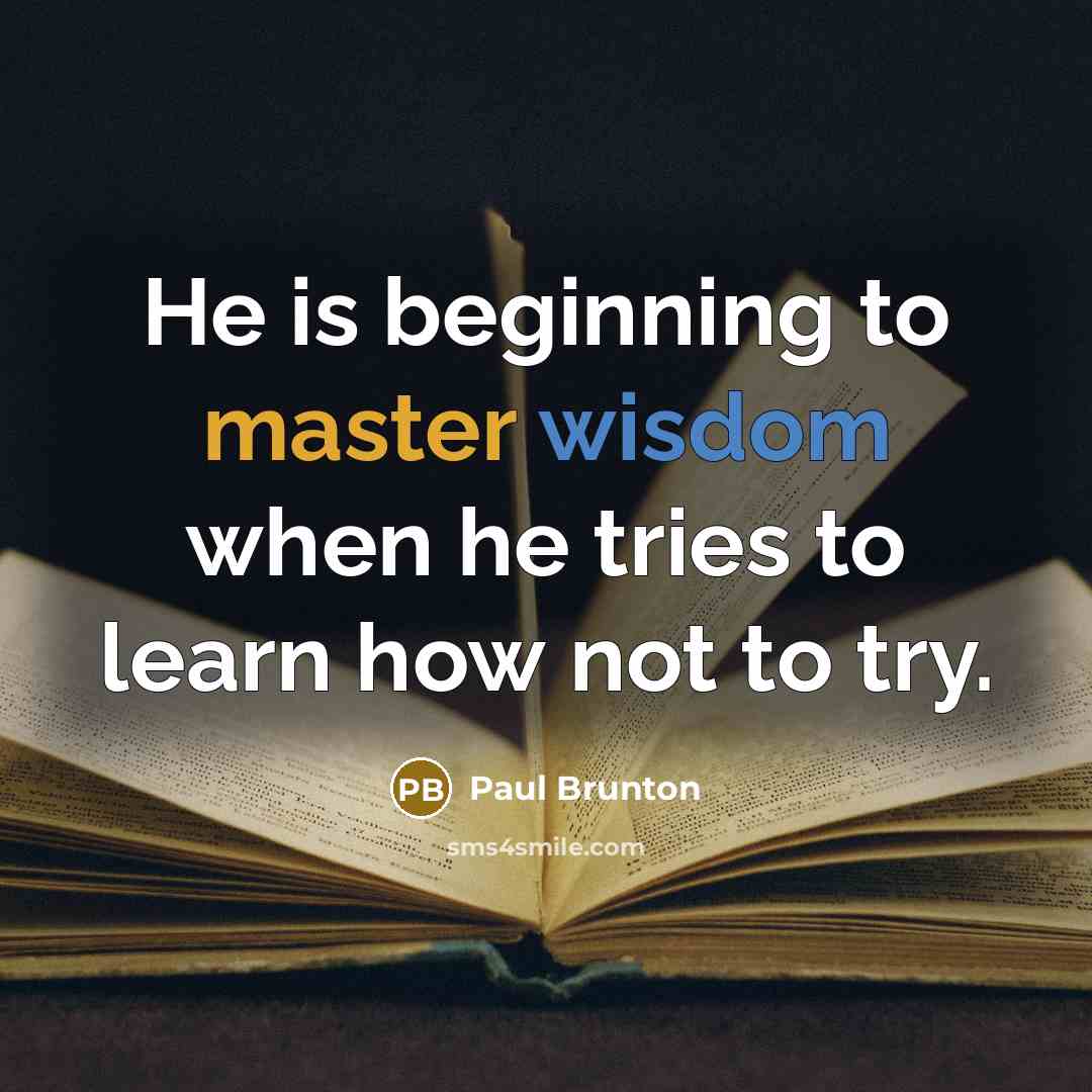 “He is beginning to master wisdom when he tries to learn how not to try.” quote by Paul Brunton