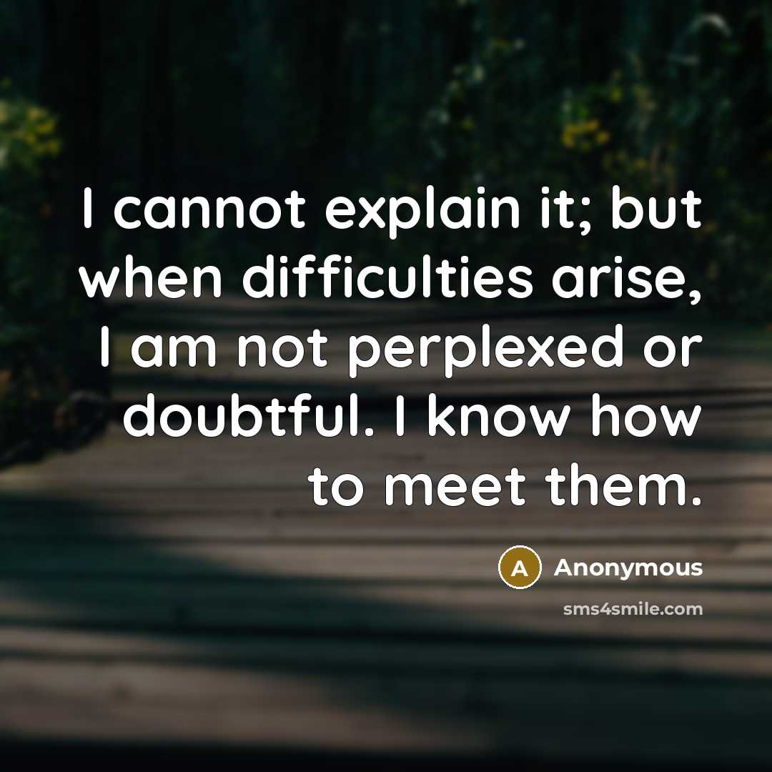 “I cannot explain it; but when difficulties arise, I am not perplexed or doubtful. I know how to meet them.” quote by Anonymous