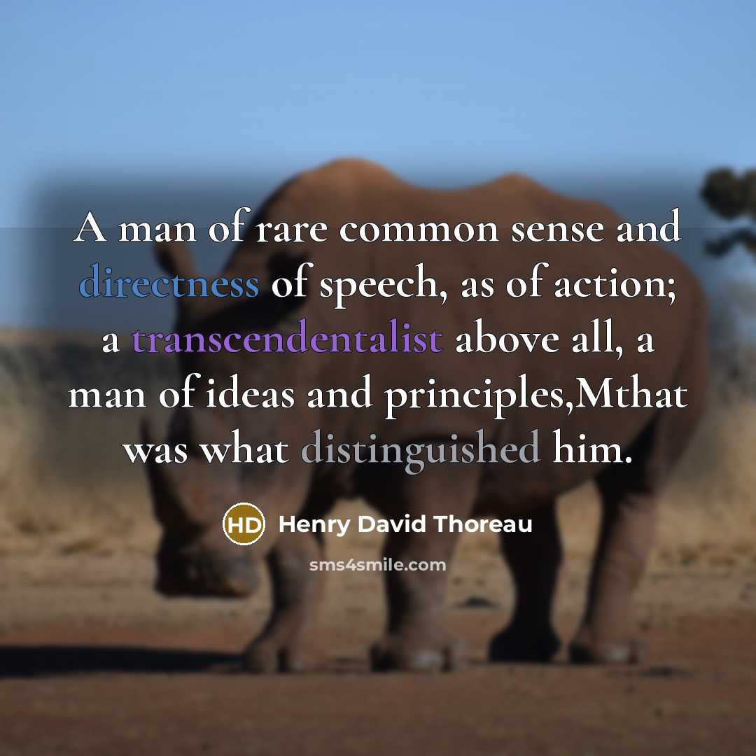 “A man of rare common sense and directness of speech, as of action; a transcendentalist above all, a man of ideas and principles,Mthat was what distinguished him.” quote by Henry David Thoreau