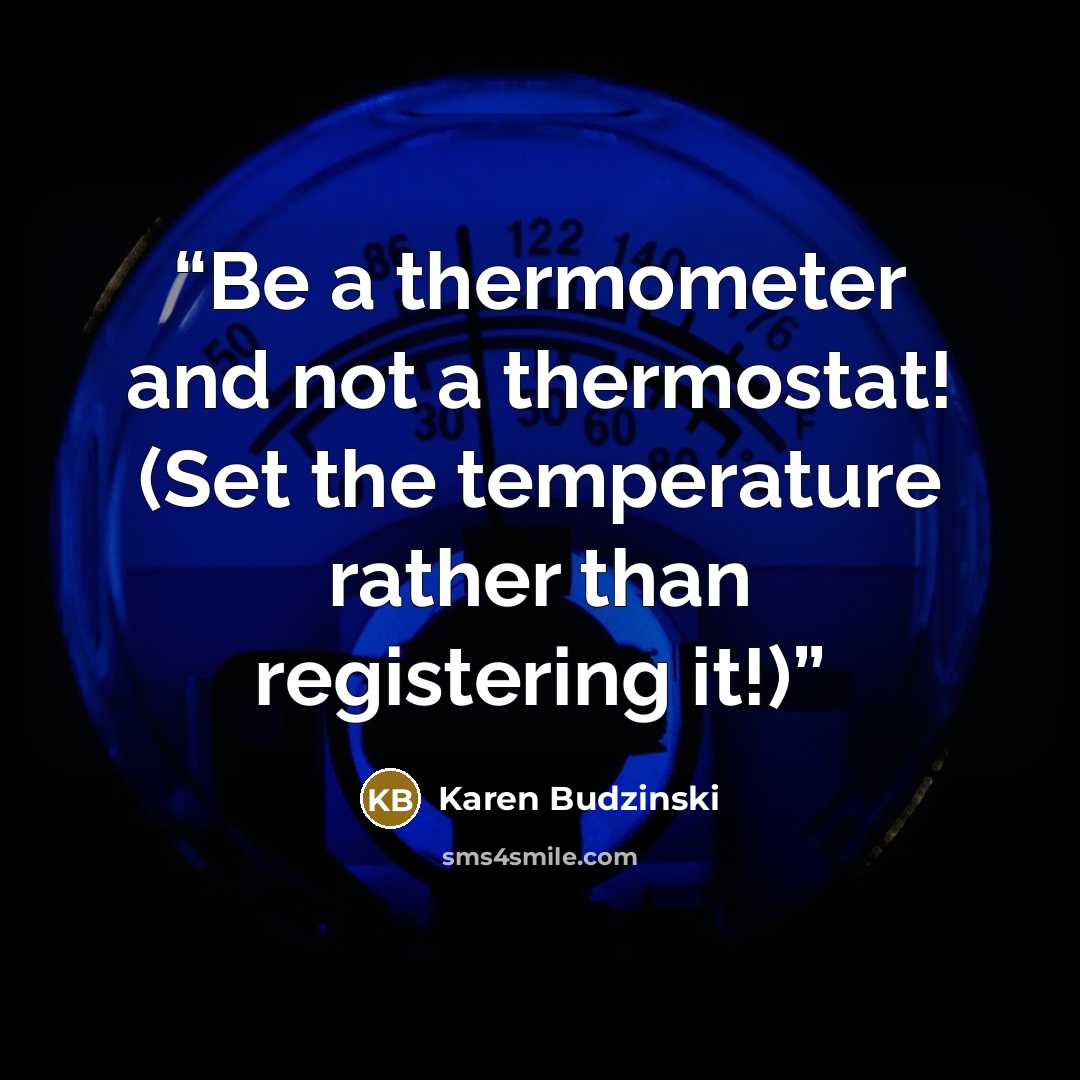 “Be a thermometer and not a thermostat! (Set the temperature rather than registering it!)” quote by Karen Budzinski