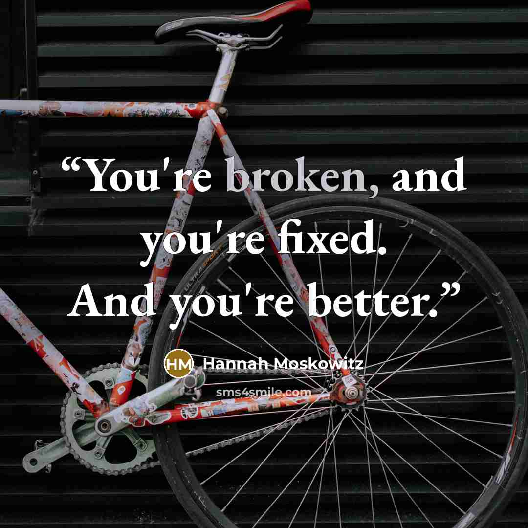“You're broken, and you're fixed. And you're better.” quote by Hannah Moskowitz