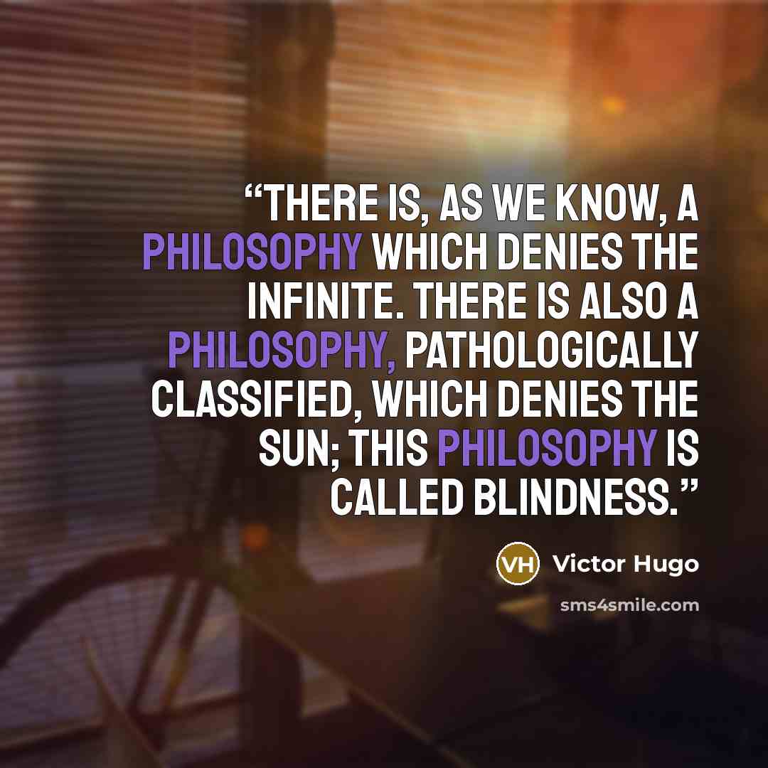 “There is, as we know, a philosophy which denies the infinite. There is also a philosophy, pathologically classified, which denies the sun; this philosophy is called blindness.” quote by Victor Hugo