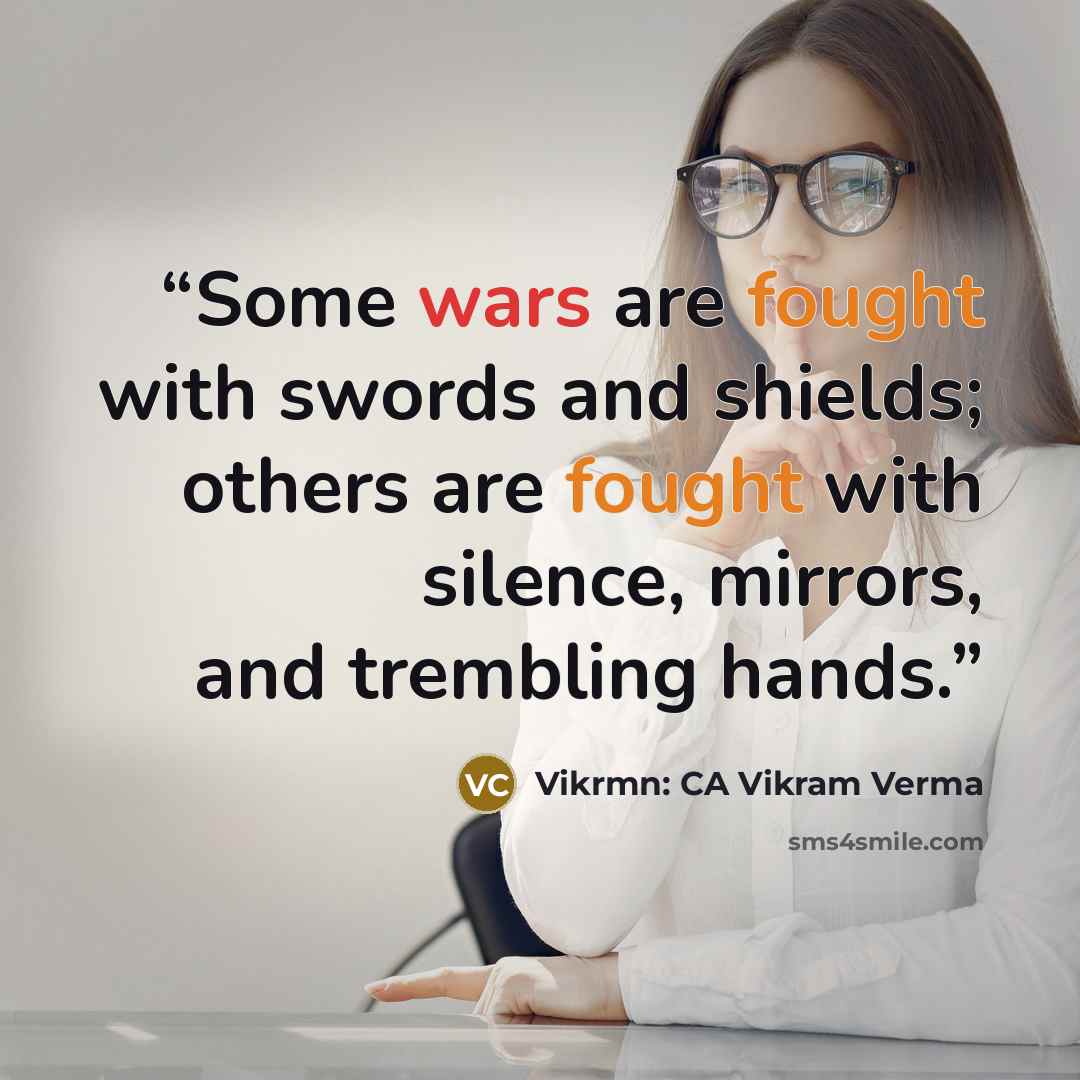 “Some wars are fought with swords and shields; others are fought with silence, mirrors, and trembling hands.” quote by Vikrmn: CA Vikram Verma